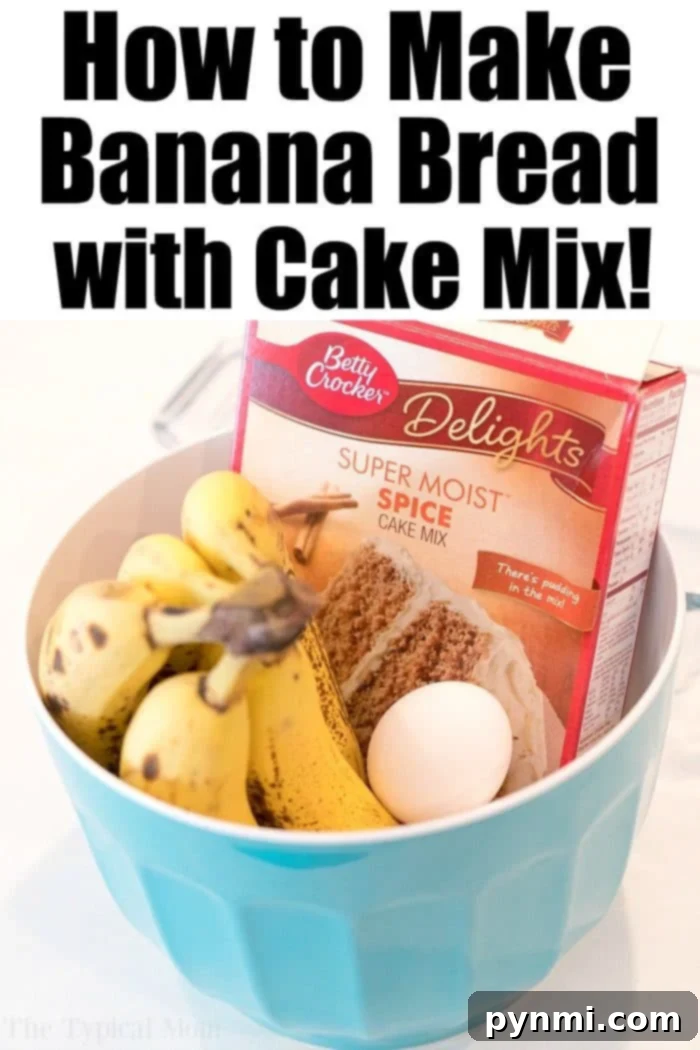A freshly baked loaf of 4-ingredient banana bread with cake mix, cooling on a wire rack.