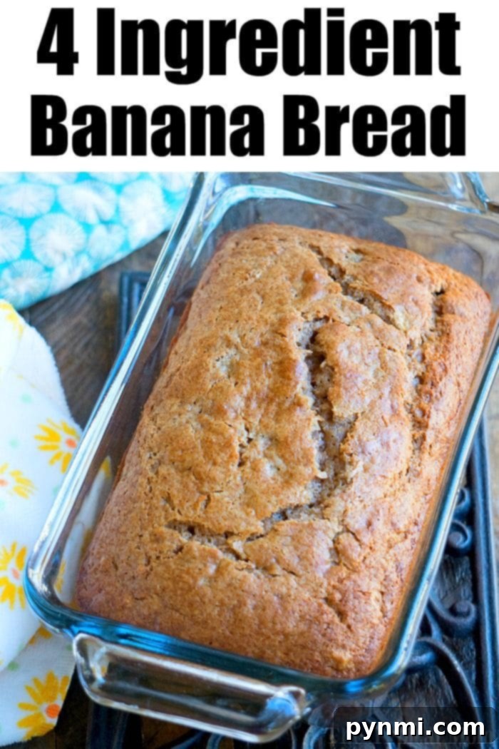 A close-up of the batter for 4-ingredient banana bread, showing mashed bananas and cake mix.