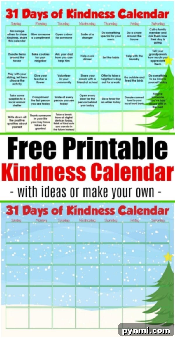 A festive kindness calendar for all ages, promoting daily acts of kindness during the Christmas season and beyond.