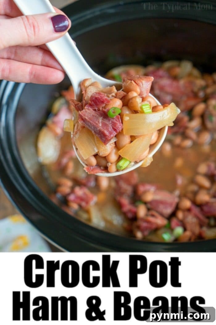 A serving of ham hock and beans in a bowl, with cornbread in the background, highlighting a delicious and comforting meal.