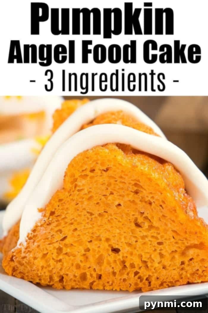 Pumpkin angel food cake is fab. #angelfoodcake #pumpkincake Pumpkin Angel Food Cake slice on a plate, ready to be served