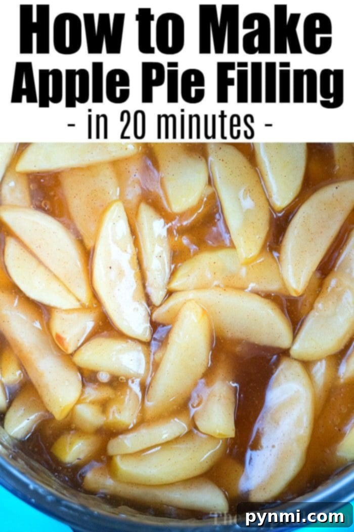A pressure cooker filled with easy apple pie filling, being actively stirred with a wooden spoon.