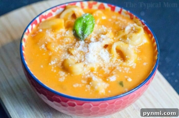Velvety Tomato Basil Indulgence 6 Creamy Instant Pot tomato soup ready for serving.