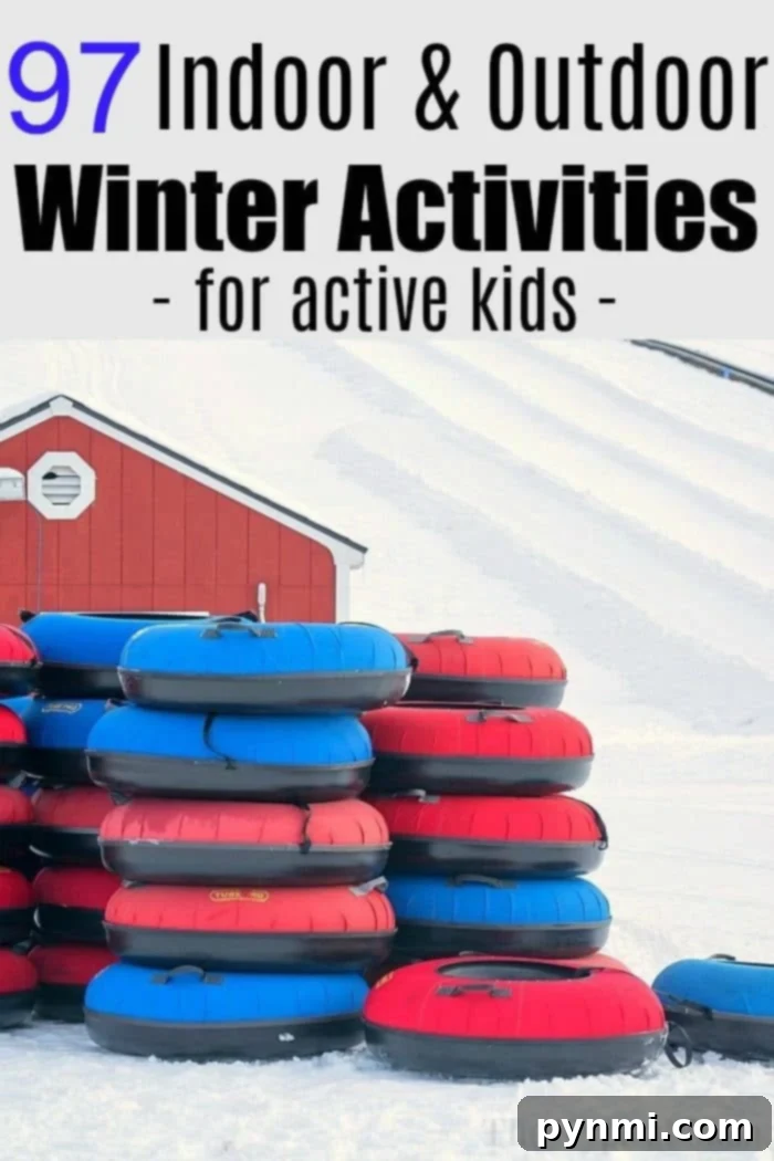Children happily engaged in a snow tubing activity during winter