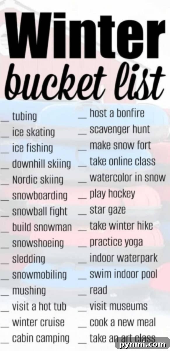 Printable winter bucket list checklist for family activities