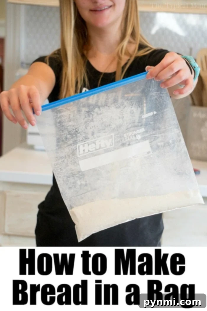Person holding a clear zip-lock bag containing whole wheat flour, illustrating the 'How to Make Bread in a Bag' method, perfect for beginner bakers and kids.