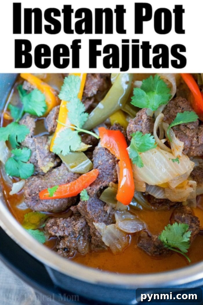 Instant Pot beef fajitas served with tortillas and fresh toppings