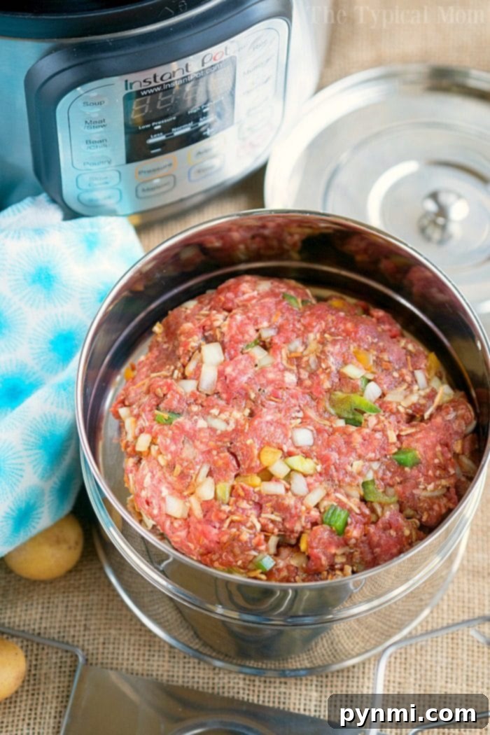 Perfectly cooked Pressure Cooker Meatloaf and Potatoes, ready to serve