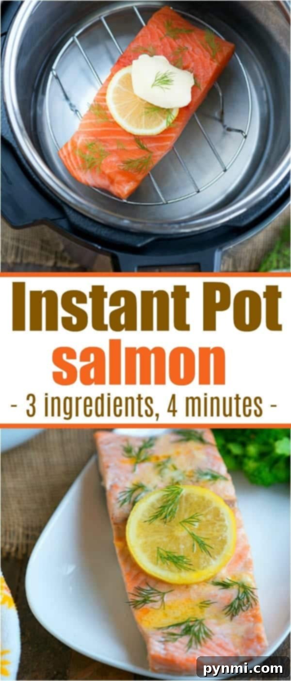 Easy Instant Pot salmon fillet, perfectly cooked and ready to serve.