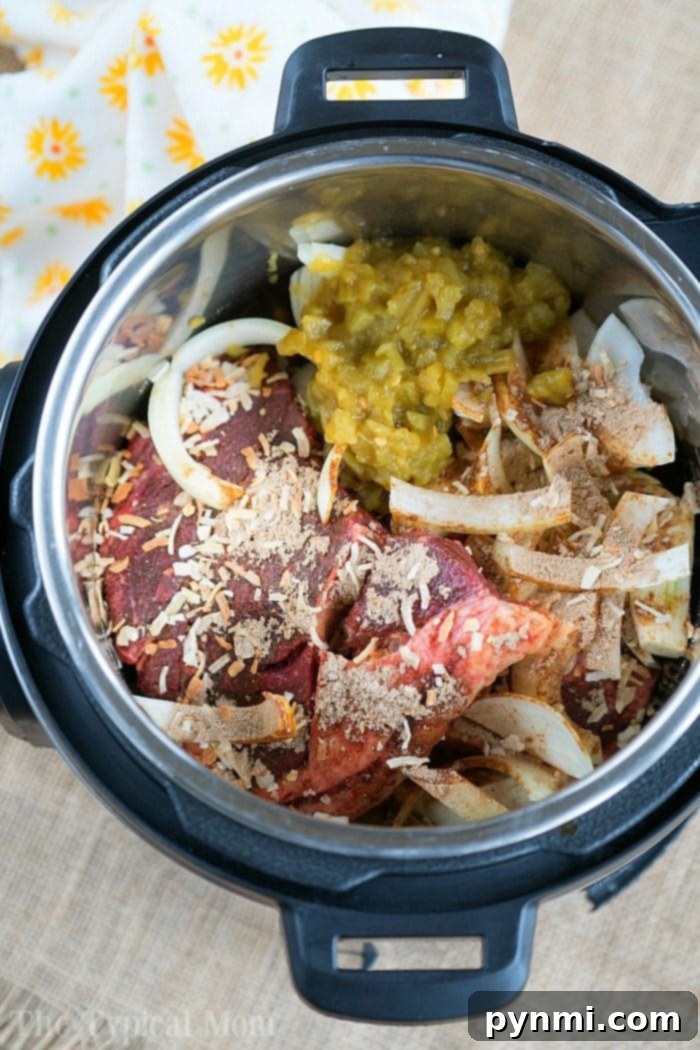 French onion pressure cooker roast is tender with tons of flavor. Perfect Instant Pot shredded beef tacos for dinner even your kids will rave about. #instantpotrecipes #instantpot #roast #frenchonion #tacos #shreddedbeef #ninjafoodirecipes #crockpotexpressrecipes #pressurecookerrecipes French onion pressure cooker roast is tender with tons of flavor, shown shredded and ready to eat.