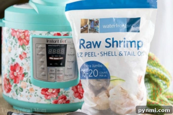 Fast Instant Pot Shrimp Recipe 4 Frozen shell-on jumbo shrimp in a bag