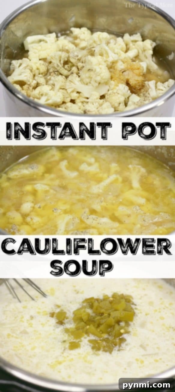 Instant Pot cauliflower soup is a creamy and delicious low carb meal our whole family loves! Easy to throw together keto soup you'll make again and again. #instantpot #instantpotrecipes #cauliflowersoup #keto #pressurecooker #ninjafoodi #crockpotexpress instant pot cauliflower soup 2