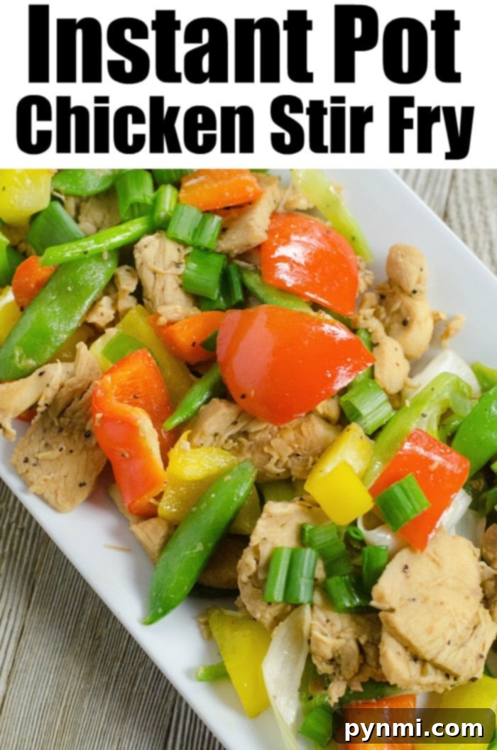 Instant Pot Stir Fry Express 7 Family-sized serving of Instant Pot chicken and vegetable stir fry, showcasing fresh ingredients and a rich sauce, ideal for a quick and healthy weeknight dinner.