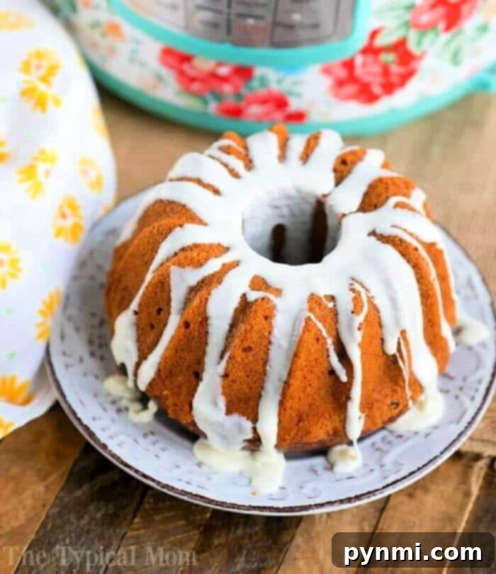 Instant Pot Carrot Cake, a beautifully moist bundt cake ready to be served