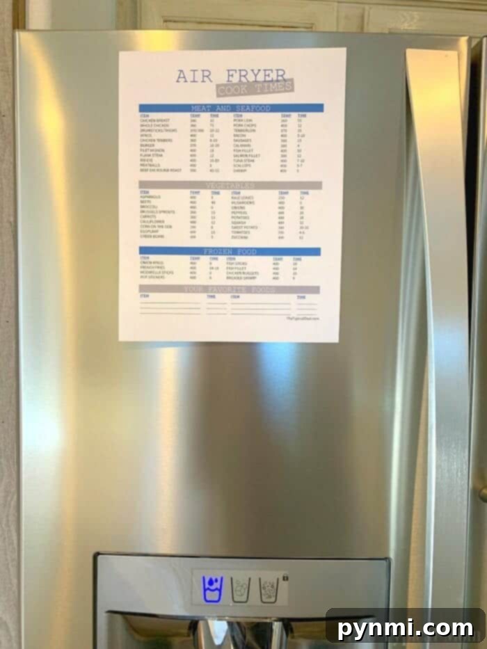 Air Fryer Cooking Times Chart for various foods