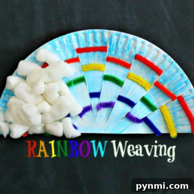 A child's hand proudly displaying a colorful, homemade rainbow craft, demonstrating the joy of creative party activities.