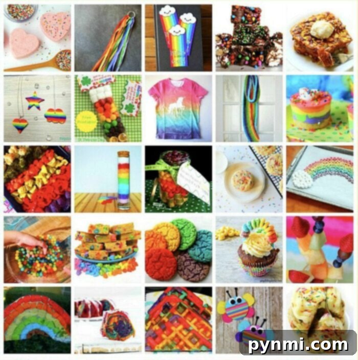 A vibrant display of various rainbow-themed crafts and party decorations, illustrating the endless creative possibilities for a colorful celebration.