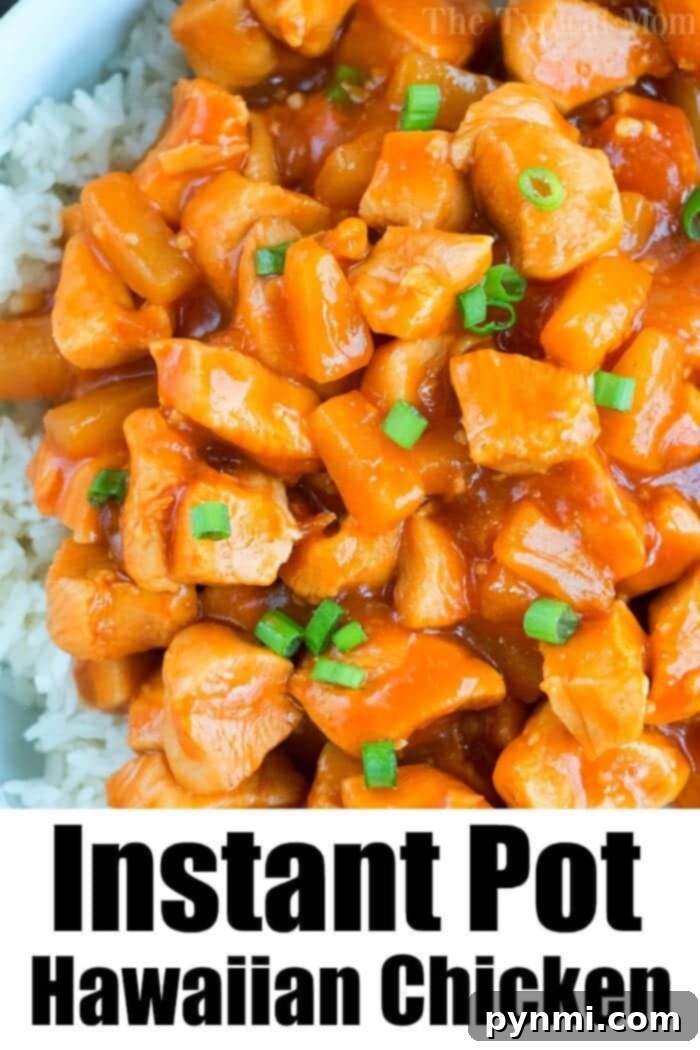 Instant Pot Hawaiian chicken is pineapple sweet with a bit of a kick. Served on top of rice or by itself it's one of our favorite pressure cooker dinners! #instantpotrecipes #instantpot #chicken #pineapple #hawaiian #sweet #thetypicalmom #ninjafoodirecipes instant pot pineapple chicken 2