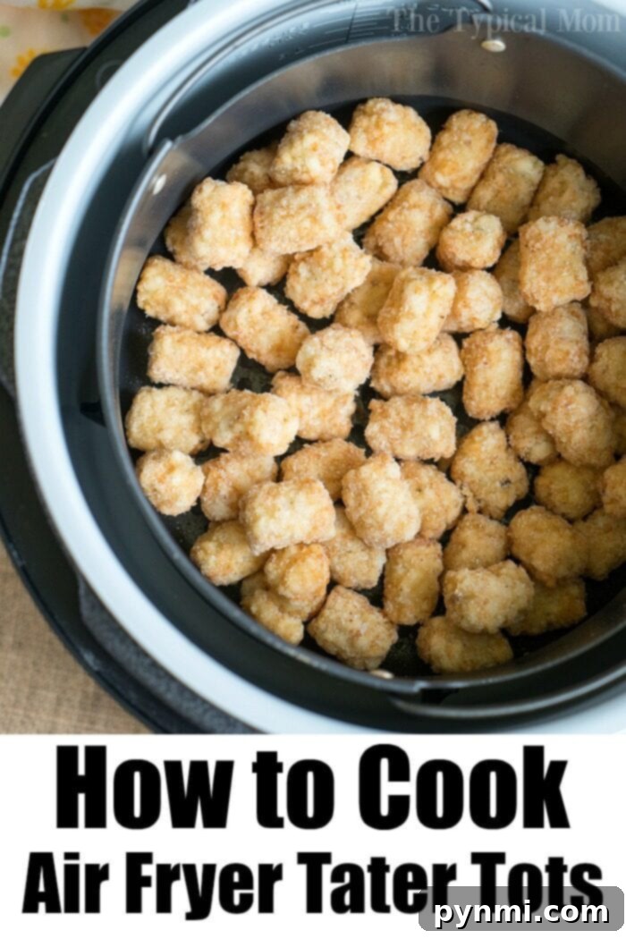 How long to cook frozen tater tots in air fryer, showing golden tots