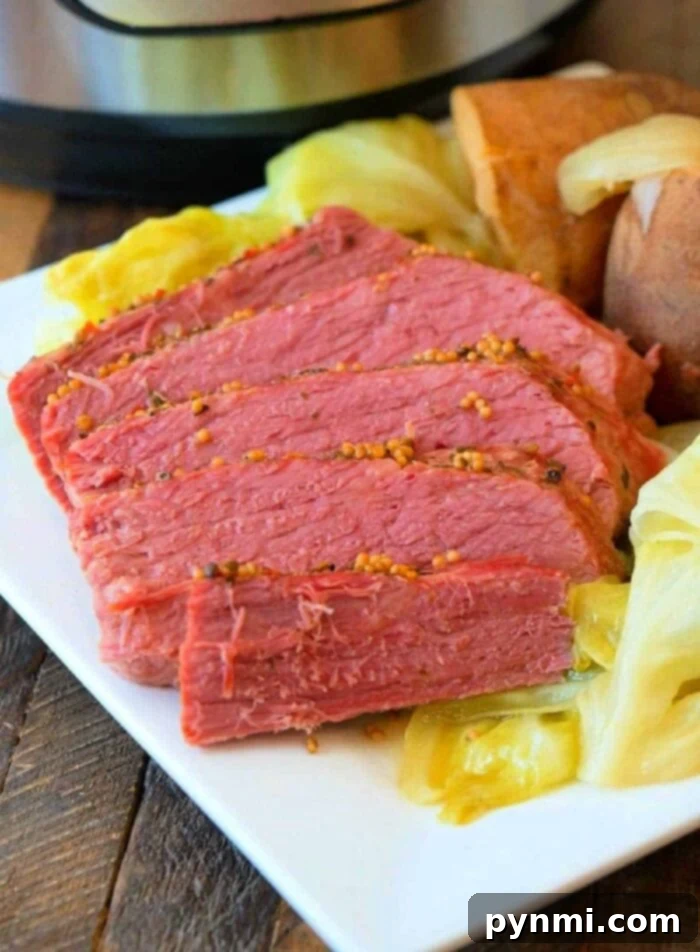 Perfect Ninja Foodi Corned Beef and Cabbage 2 Perfectly cooked Ninja Foodi corned beef and cabbage, ready for serving