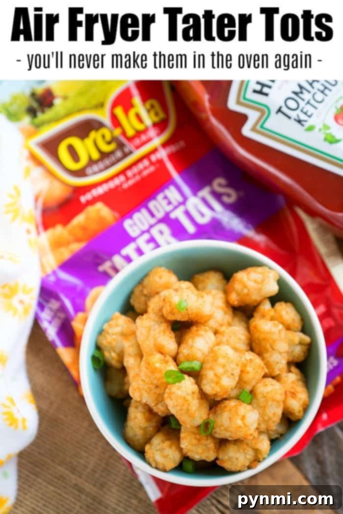 Frozen tater tots perfectly cooked in an air fryer