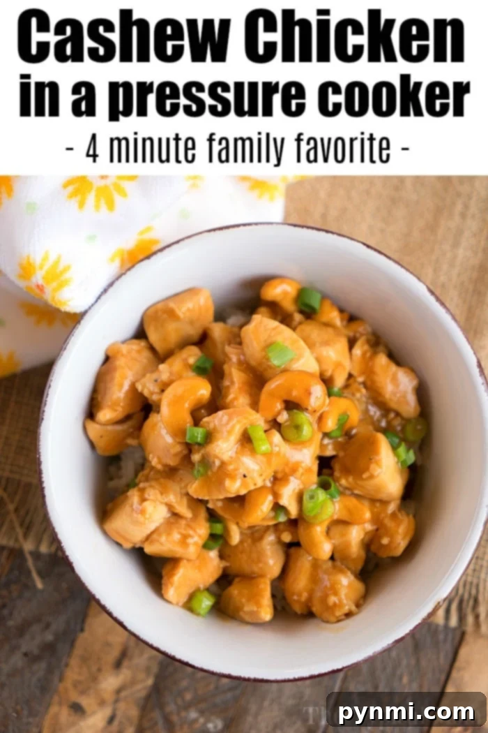 A bowl of delicious pressure cooker cashew chicken served with chopsticks, ready to eat.