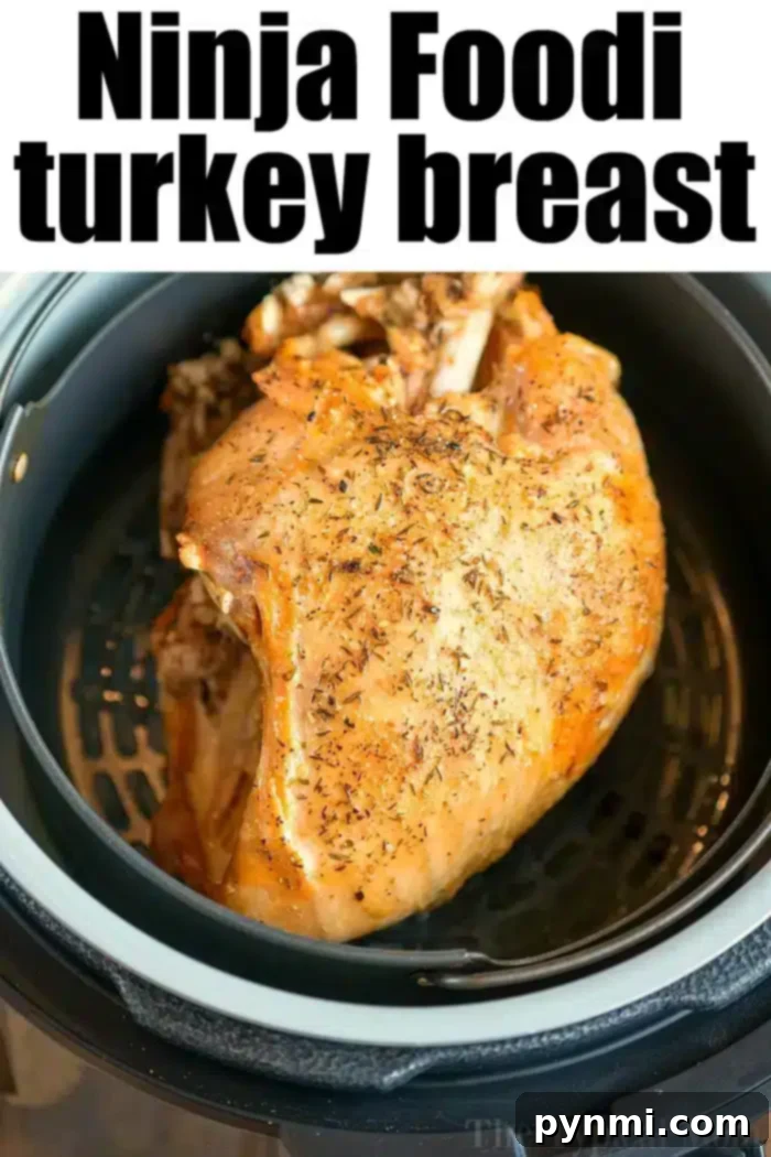 Pressure cooker turkey breast that's tender inside and crispy on the outside! Learn how to cook a bone in turkey breast in your Ninja Foodi or Instant Pot. A 3lb turkey breast, perfectly cooked and ready to serve, nestled within a Ninja Foodi.