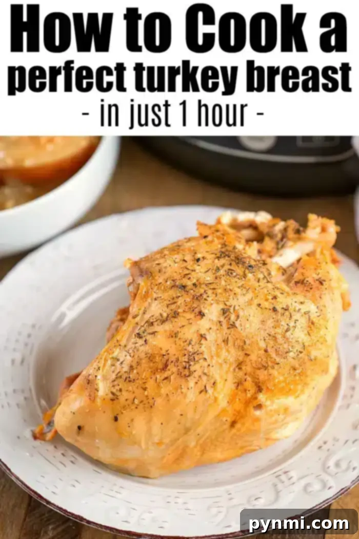 Pressure cooker turkey breast that's tender inside and crispy on the outside! Learn how to cook a bone in turkey breast in your Ninja Foodi or Instant Pot. Cooked Ninja Foodi turkey breast, featuring succulent meat and golden, crispy skin.