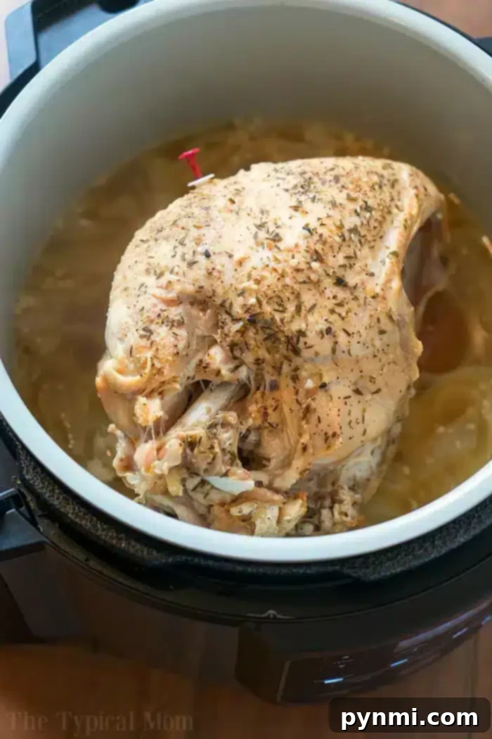 Ninja foodi turkey breast that's tender inside and crispy on the outside! Learn how to cook a bone in turkey breast in your Ninja Foodi or Instant Pot. Pressure cooker turkey breast simmering perfectly in a Ninja Foodi, seasoned with aromatic herbs and surrounded by savory broth, promising a delectable meal.