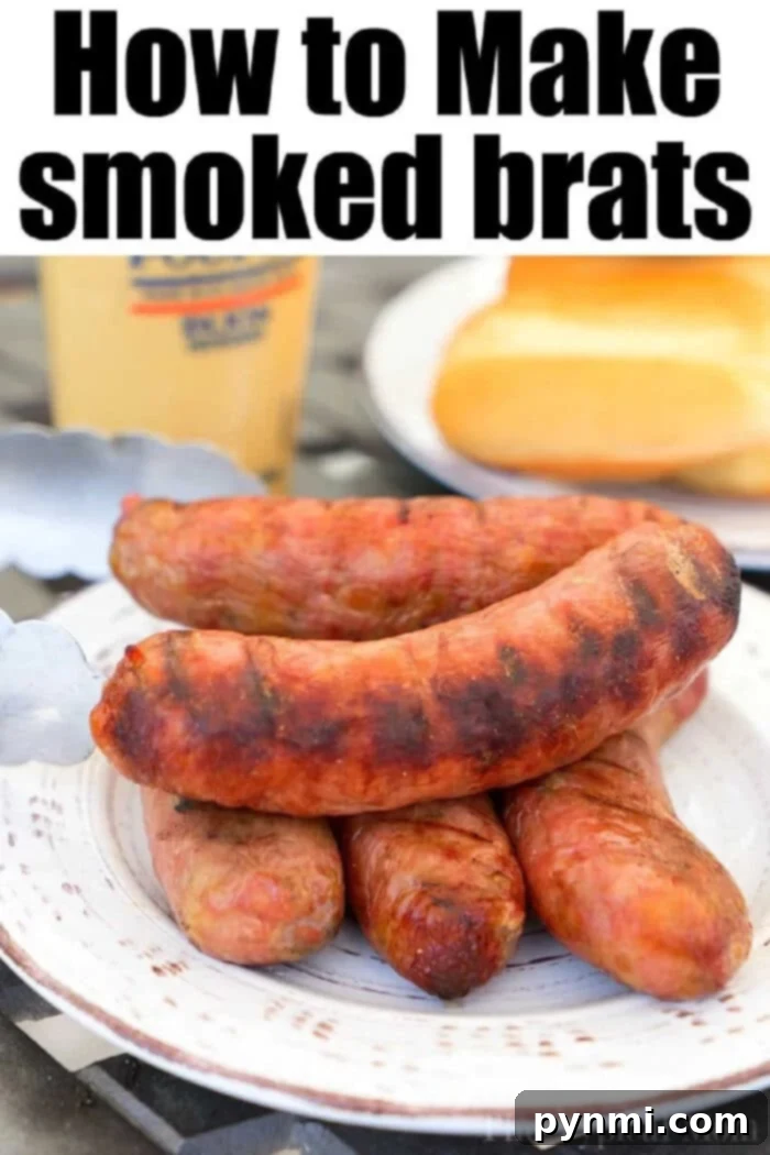 A plate of perfectly smoked brats ready to be served