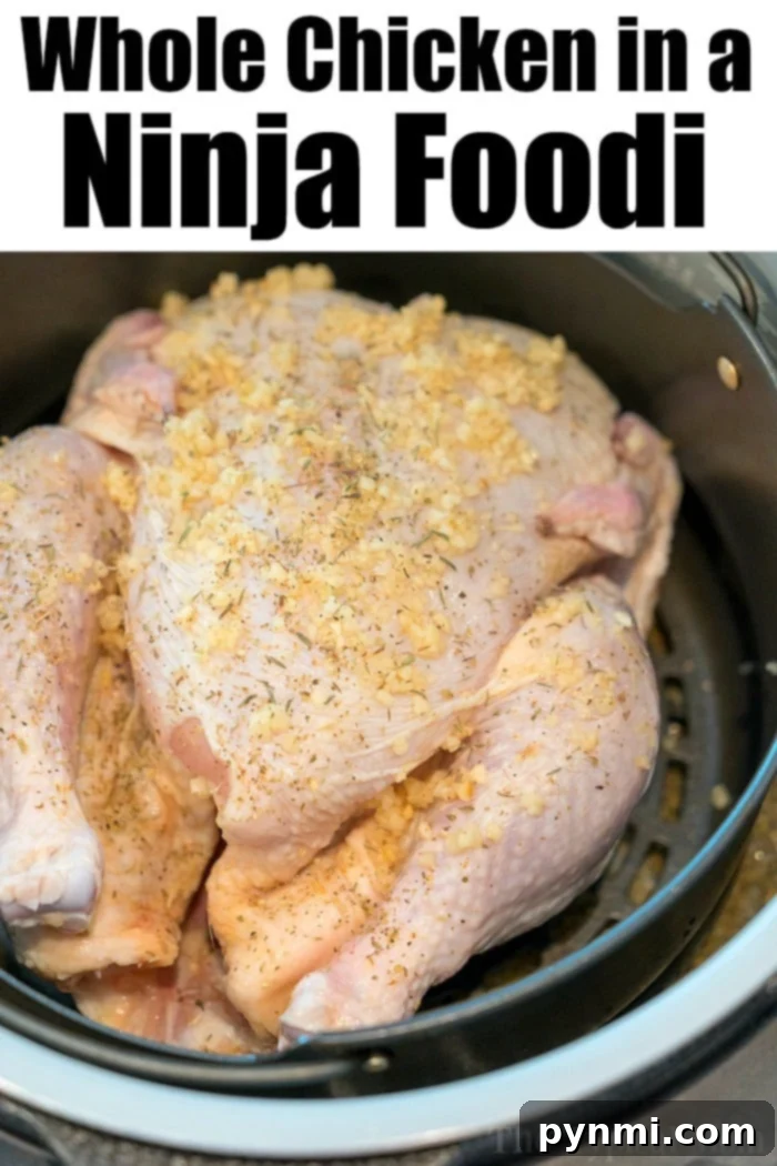 Ninja Foodi whole chicken recipe using the pressure cooker and air fryer functions so it's tender meat with crispy chicken skin on the outside when it's done! #ninjafoodi #ninjafoodirecipes #pressurecooker #airfryer #chicken #wholechicken #keto #thetypicalmom Ninja Foodi Chicken Recipe