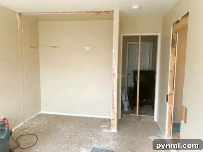 The newly framed entrance to the DIY walk-in closet, ready for finishing touches.