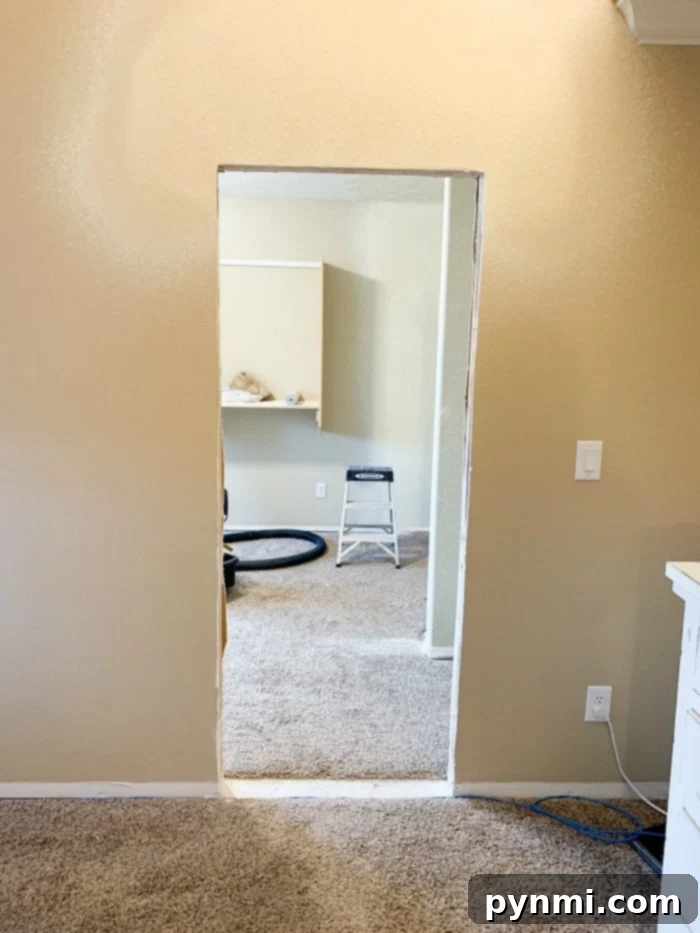 Detailed view of closet shelving and organization in progress.
