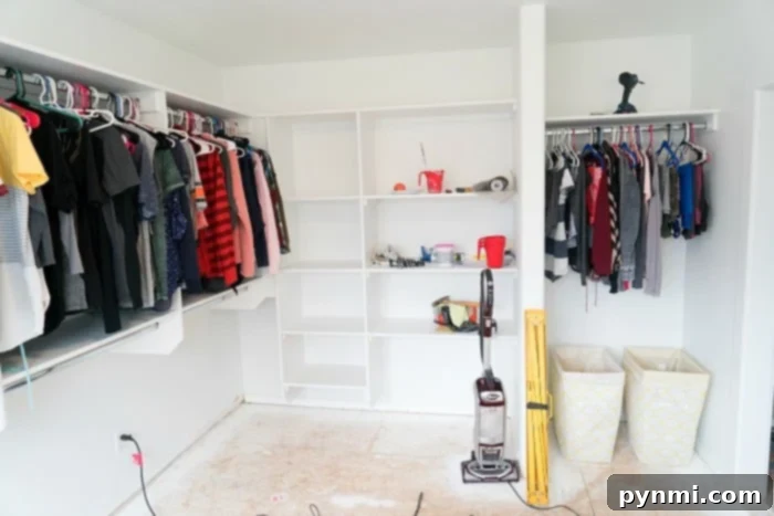 A glimpse inside the new walk-in closet, showcasing the organization and ample space.