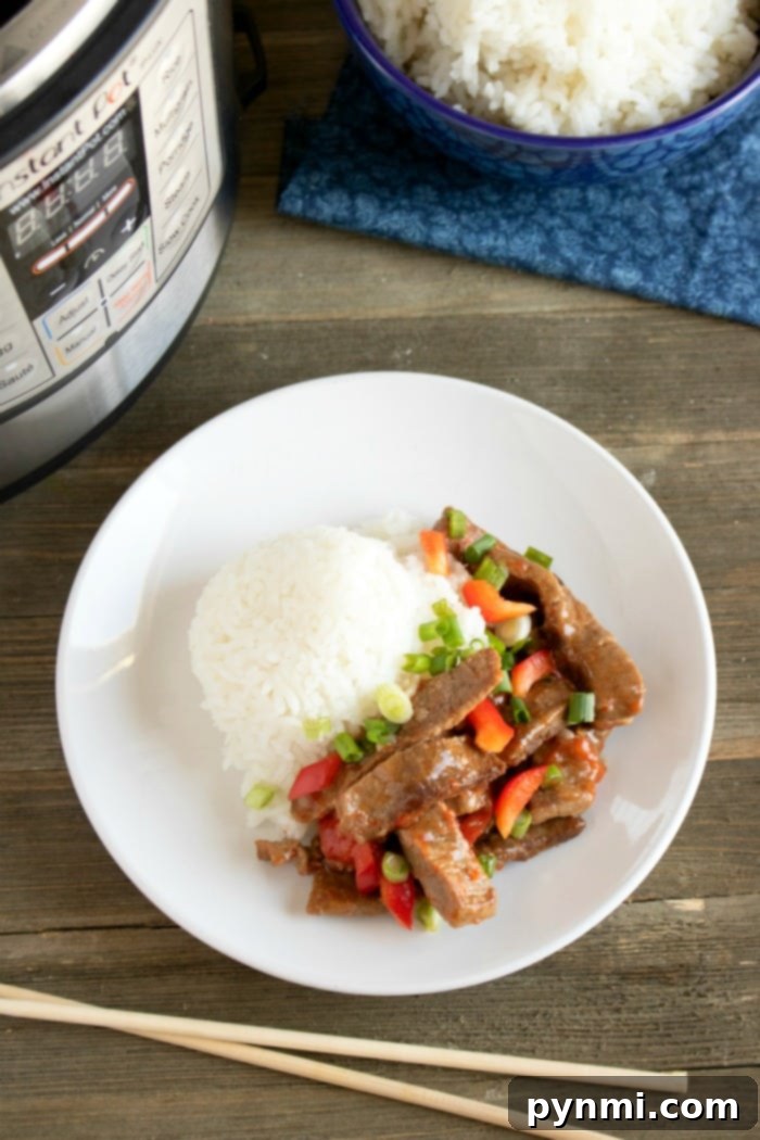 pepper steak stir fry, instant pot, ninja foodi, quick and easy chinese recipe
