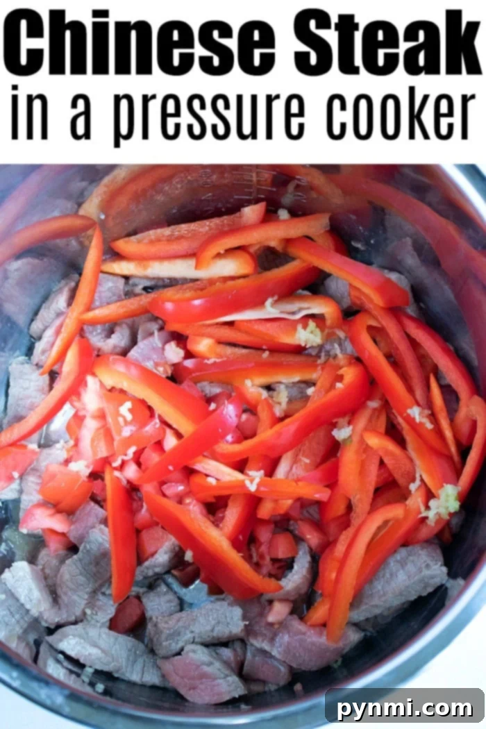 chinese pepper steak recipe, pressure cooker, beef, vegetables, quick meal