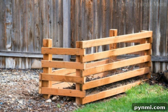 Building a compost bin for nutrient-rich soil. A well-maintained compost bin overflowing with organic materials, symbolizing sustainable gardening practices.