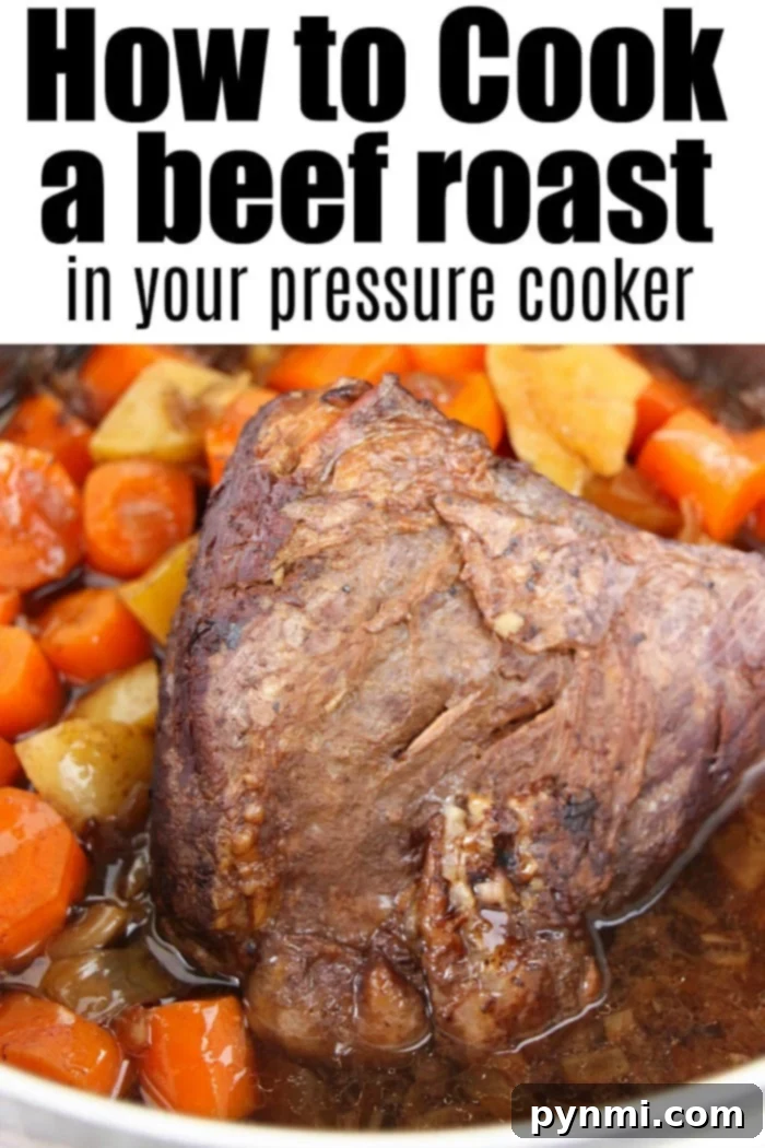 Succulent Ninja Foodi Roast Beef 8 A close-up of a pressure cooker beef roast, perfectly cooked and ready to be served.
