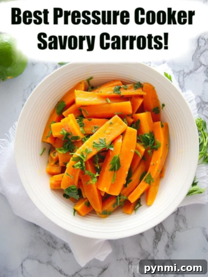 Savory pressure cooker carrots can be made sweet and come out perfectly tender every single time in your Instant Pot, Crock Pot Express or Ninja Foodi. crockpot express carrots
