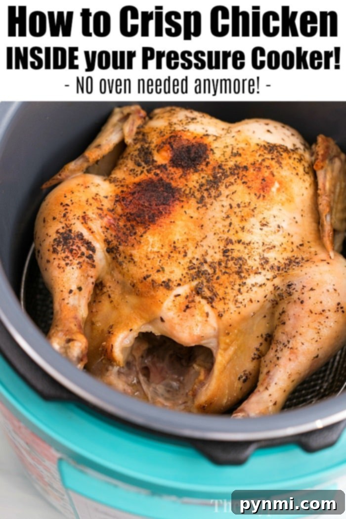 Achieve rotisserie-quality chicken right in your Instant Pot using the MICHELANGELO Air Fryer Lid! #InstantPot #AirFryerLid #RotisserieChicken CrispLid chicken: a rotisserie-style whole chicken cooked to perfection in an Instant Pot with the air fryer lid
