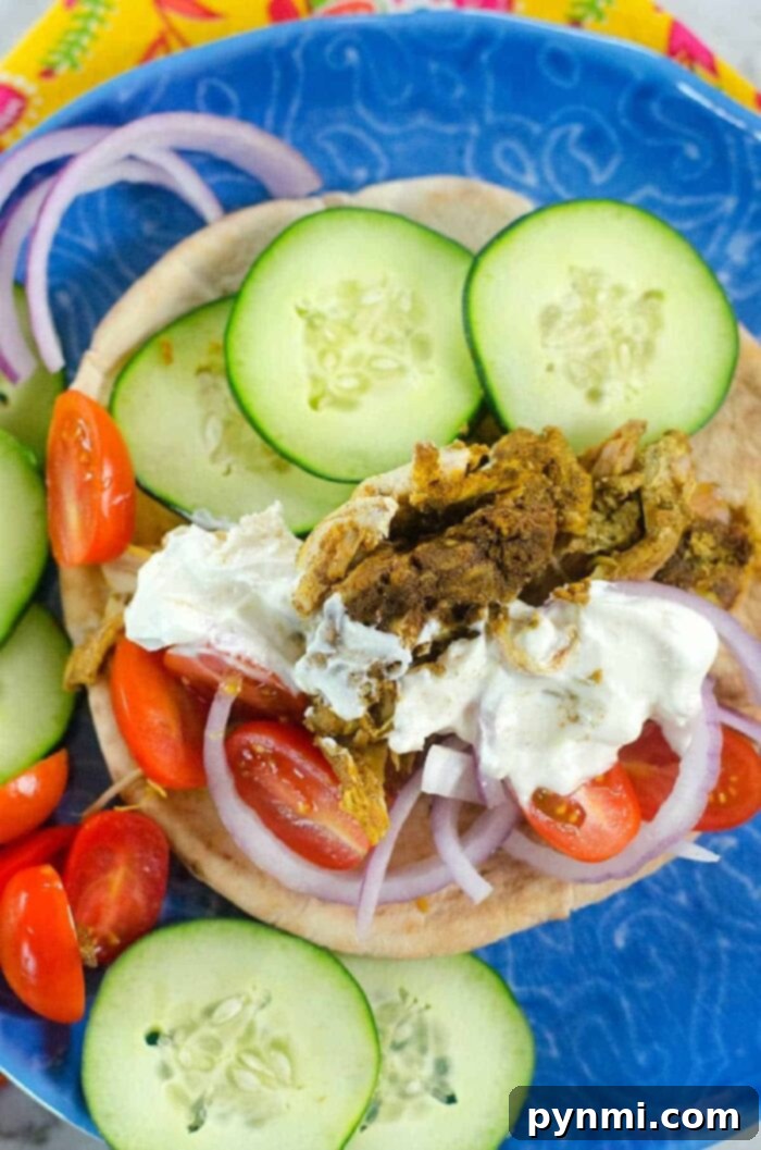 Flavorful and tender Instant Pot Chicken Shawarma with a rich blend of spices and fresh vegetables