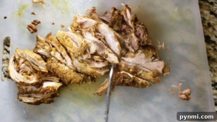Close-up of shredded Instant Pot Chicken Shawarma, ready to be served