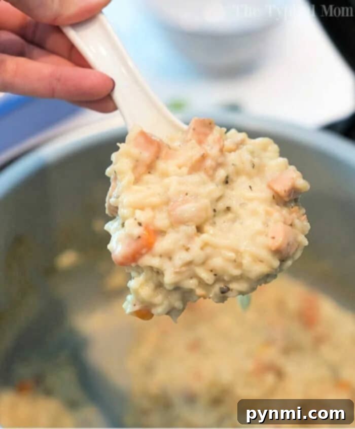 Velvety Chicken and Rice Bake 2 Delicious Pressure Cooker Creamy Chicken and Rice Casserole steaming in an Instant Pot