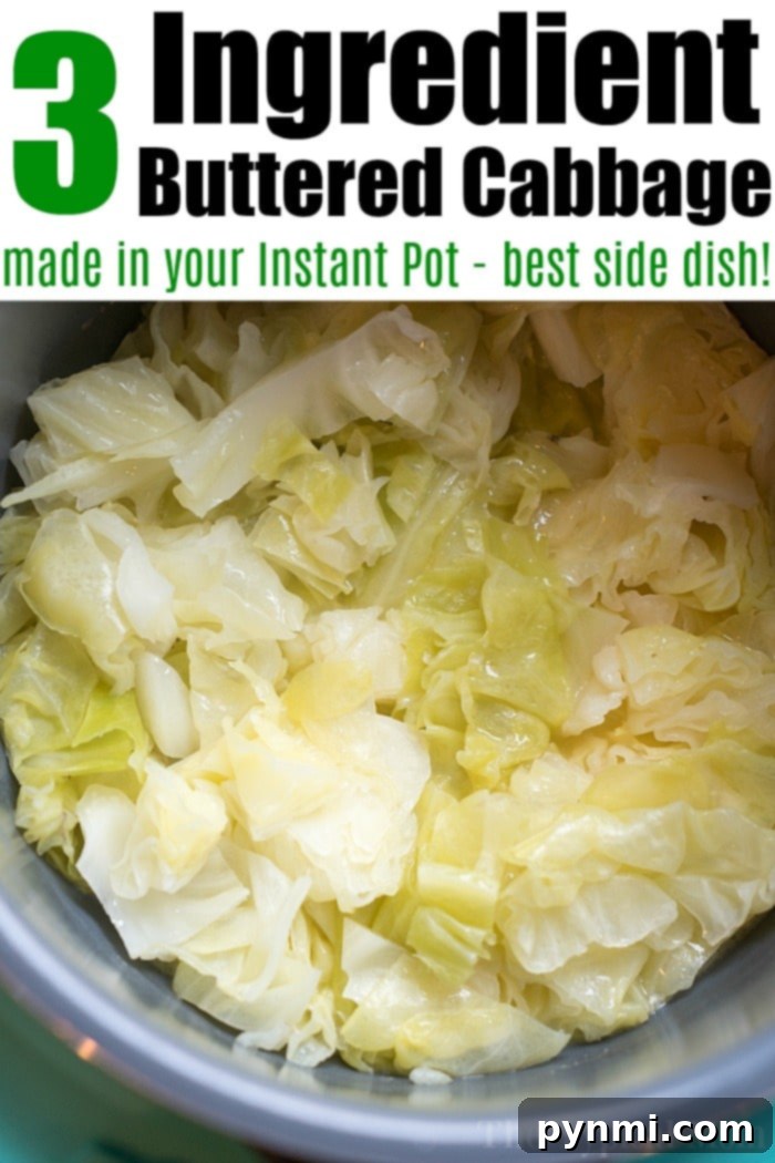 A close-up of beautifully prepared Instant Pot butter cabbage, showcasing its tender, flavorful leaves perfectly cooked and ready to serve.