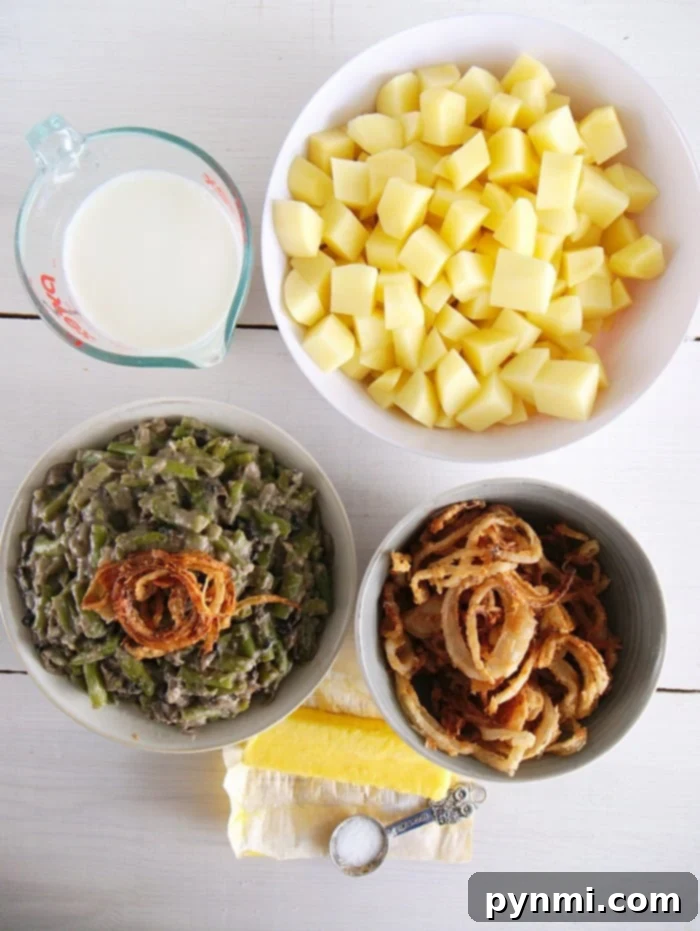 Creamy mashed potato casserole layered with green beans