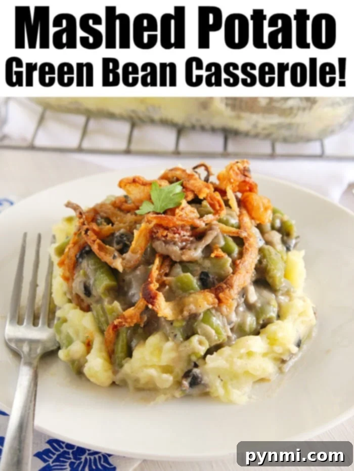 Green Bean Mashed Potato Casserole ready to serve