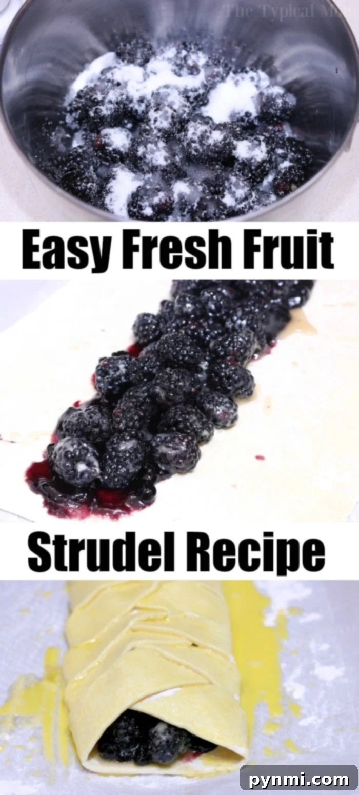 Generous serving of blackberry dessert strudel