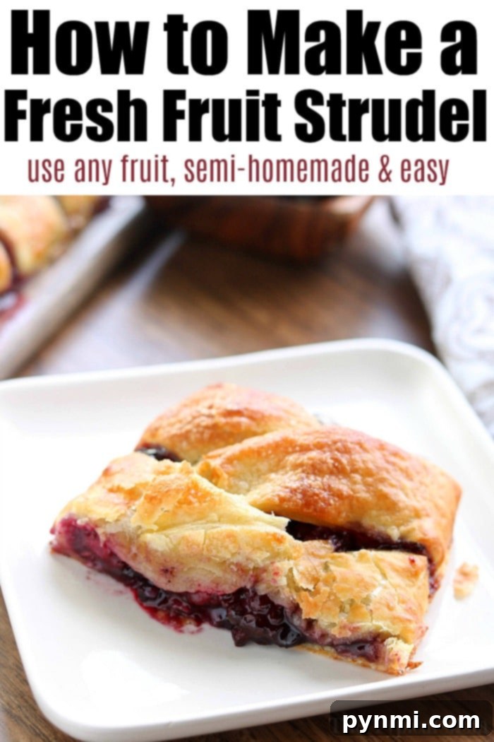 Beautifully baked fruit strudel with a golden crust