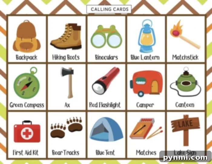 Camping Adventure Bingo Printable 4 Kids playing camping party games with bingo