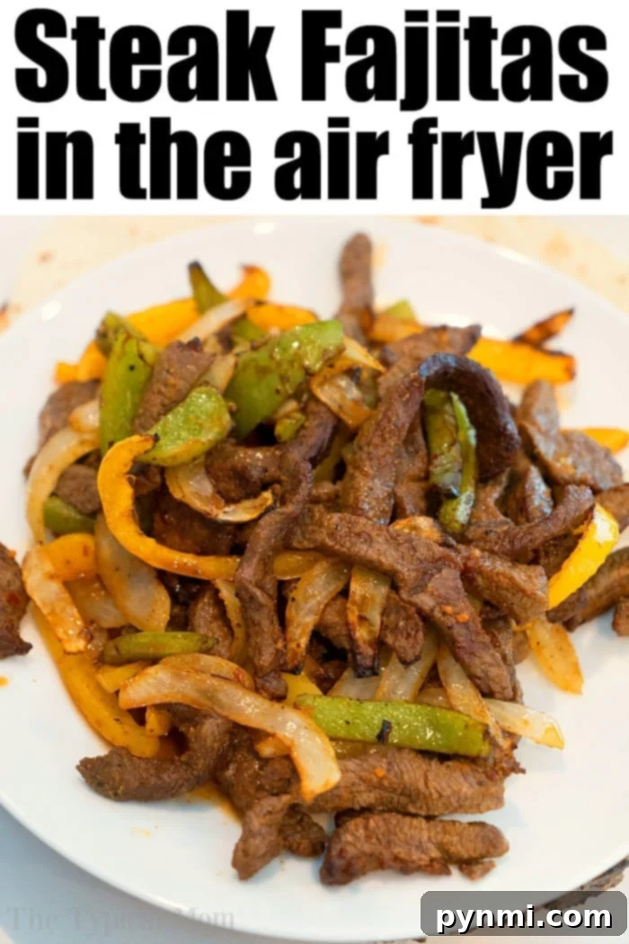 Beef air Fryer Fajitas are so easy to make! We used beef with a dry rub, onions and bell peppers and they were great in our Ninja Foodi and Cosori machines. #airfryer #airfryerrecipes #fajitas #beef #dinner #healthy #lowcarb #keto air fryer steak fajitas